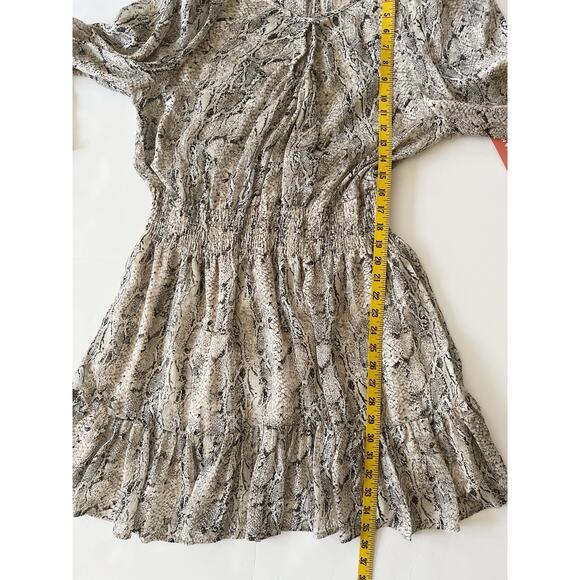 Another Love Ellianna Dress L Winter Snake Puff Sleeves Ruffle Fit Flare Party - Picture 9 of 14